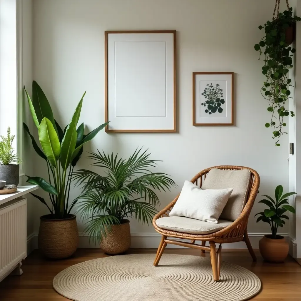 a photo of a small room with plants for decoration