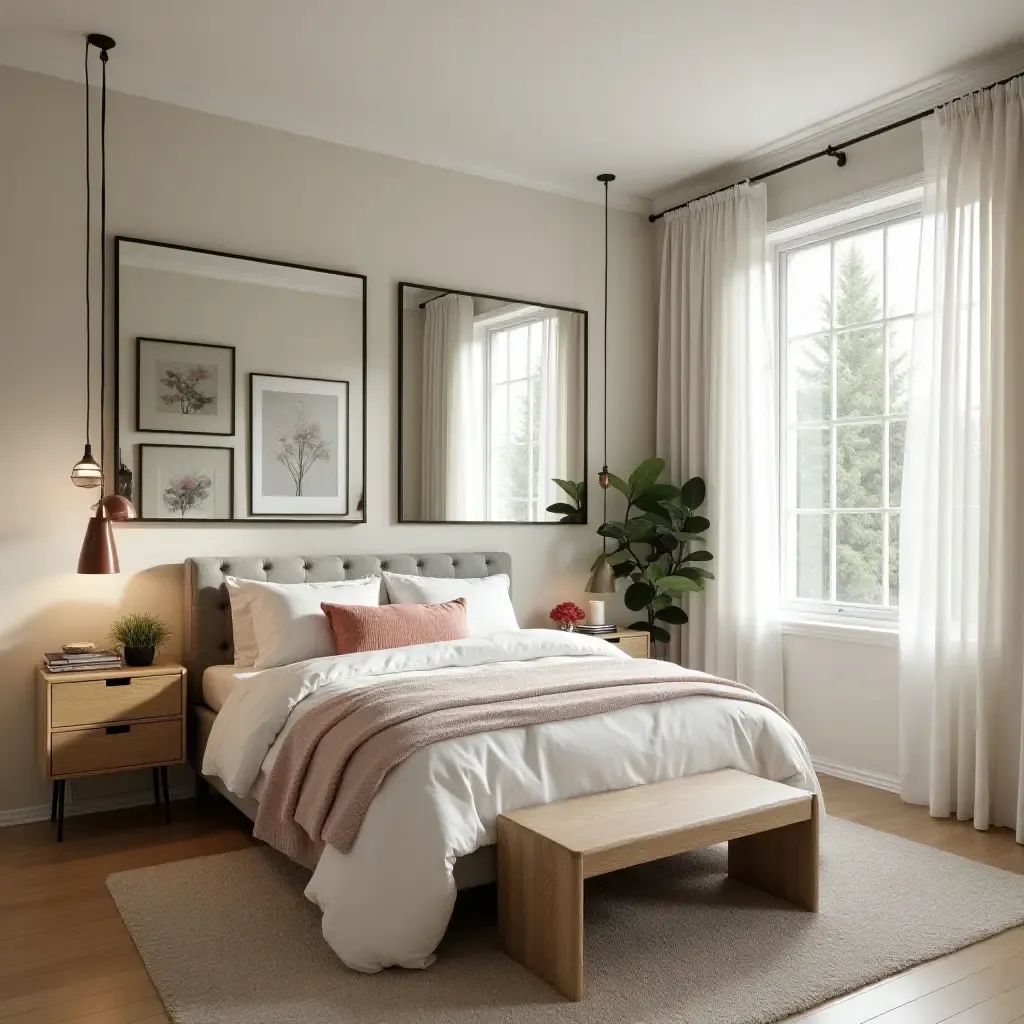 a photo of a teen bedroom with large mirrors reflecting natural light