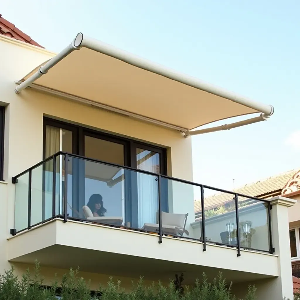 a photo of a balcony with a retractable awning for shade