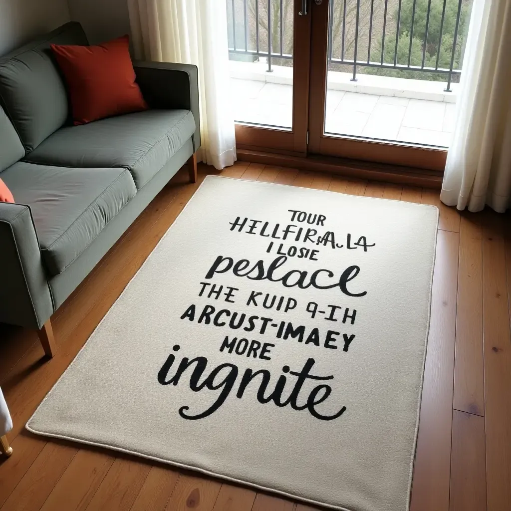 a photo of a rug with inspirational quotes on a motivational balcony space