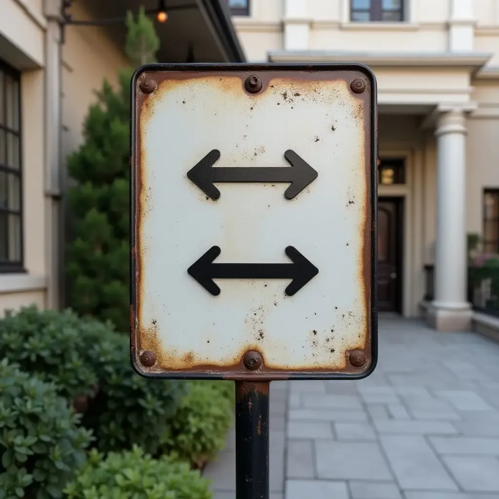 a photo of a metal signage with directional arrows