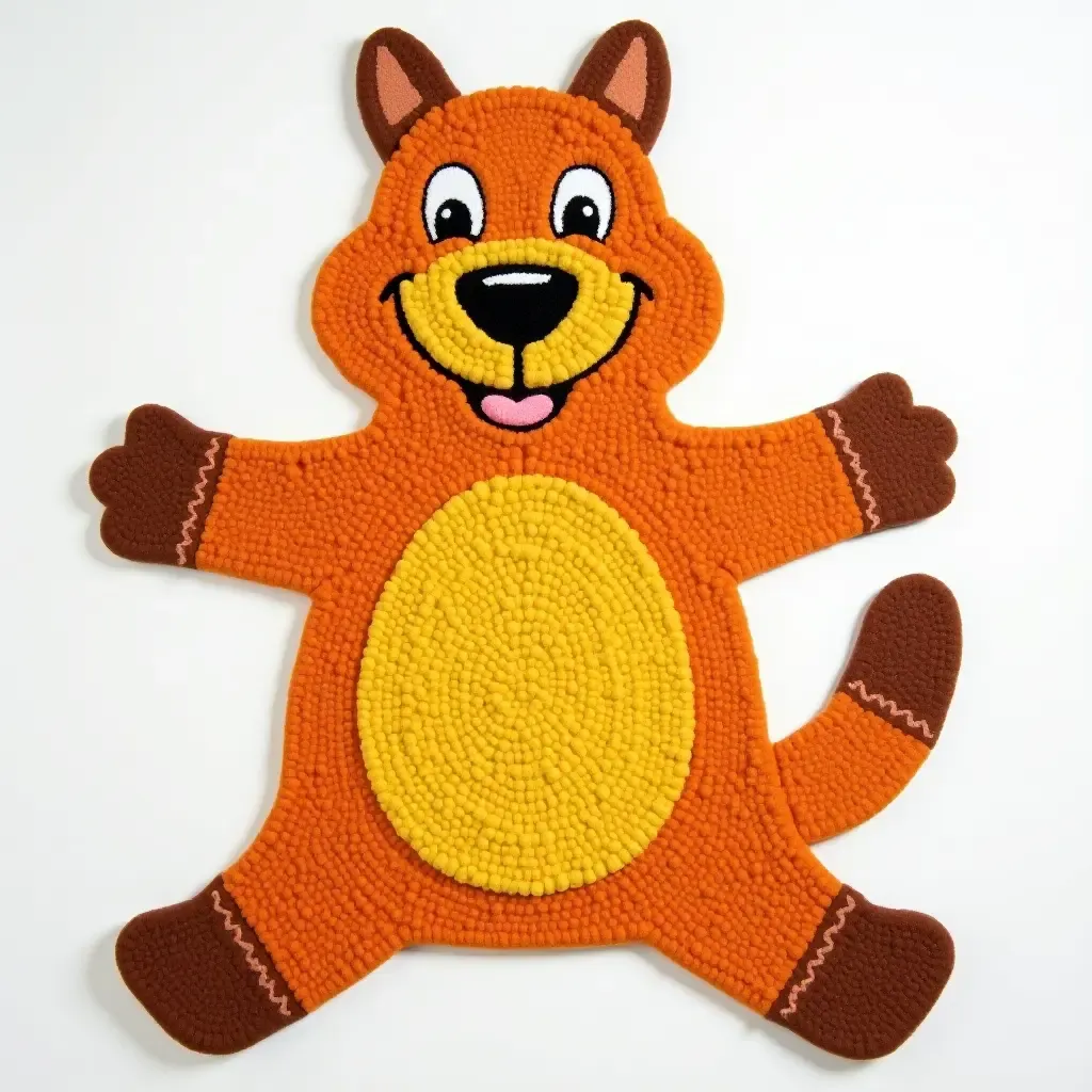 a photo of a playful rug shaped like a cartoon character