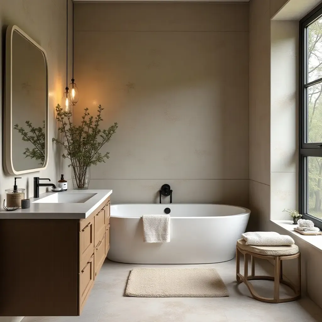 a photo of a bathroom featuring a mix of old and new elements