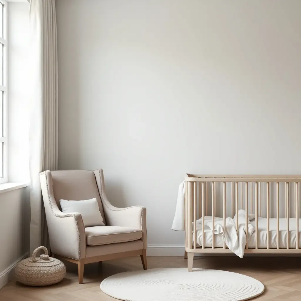 a photo of a vintage armchair in a sleek modern nursery