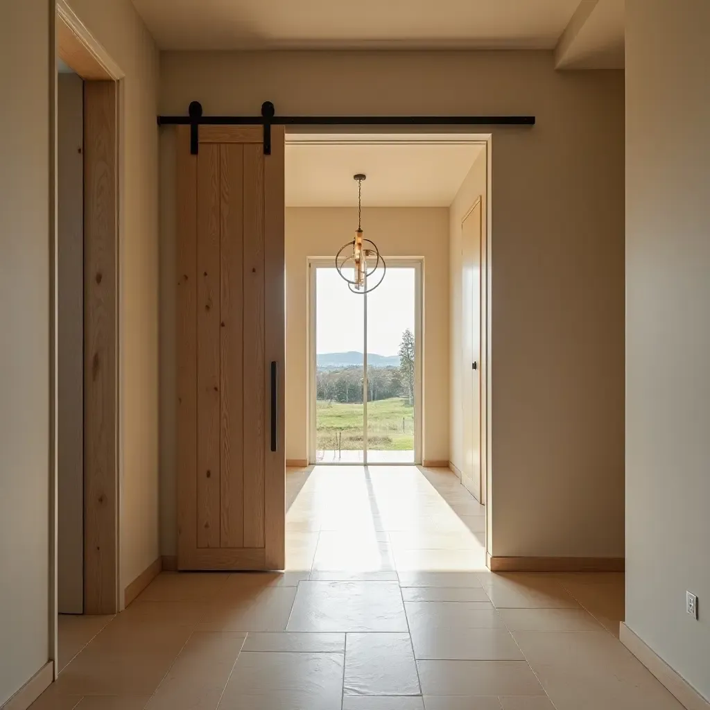 a photo of a corridor with a sliding barn door entrance