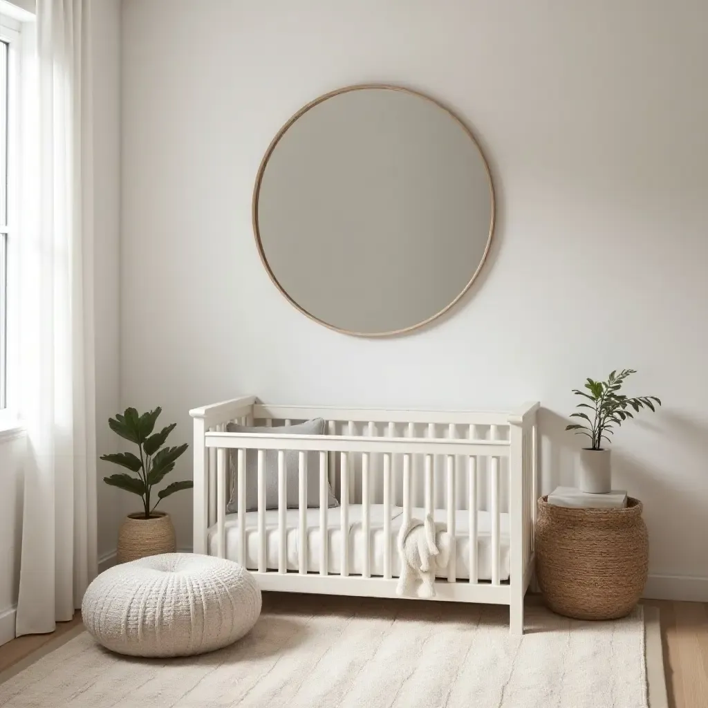 a photo of a cozy nursery featuring a mirrored accent wall