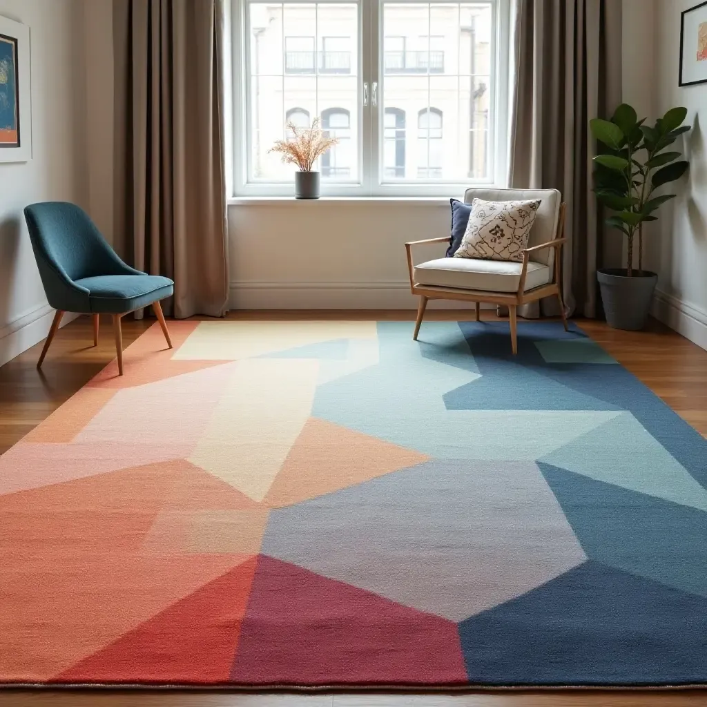 a photo of a modern ombre rug blending colors seamlessly in a stylish room