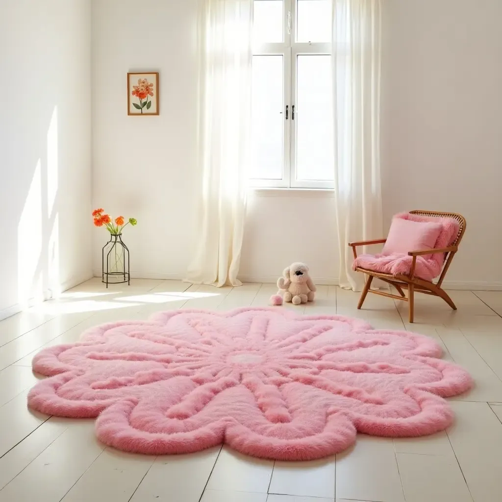 a photo of a rug shaped like a giant cupcake in a bright room