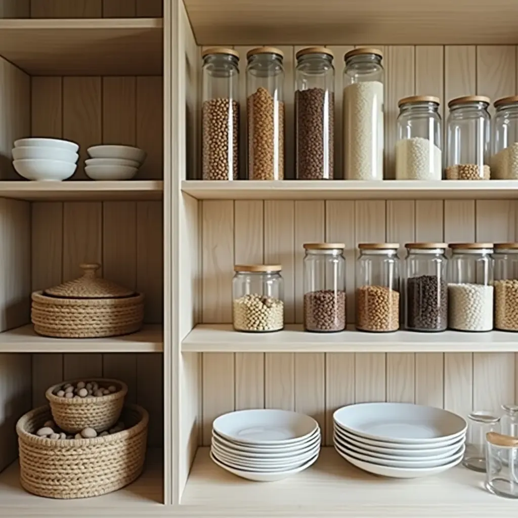 a photo of a pantry with a focus on sustainability and eco-friendly containers