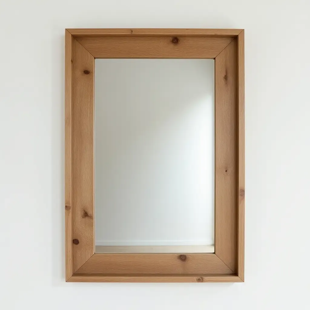 a photo of a rustic wooden mirror with a natural finish