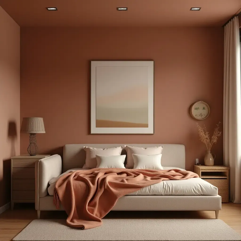 a photo of a cozy earth tones color scheme in a teen&#x27;s room