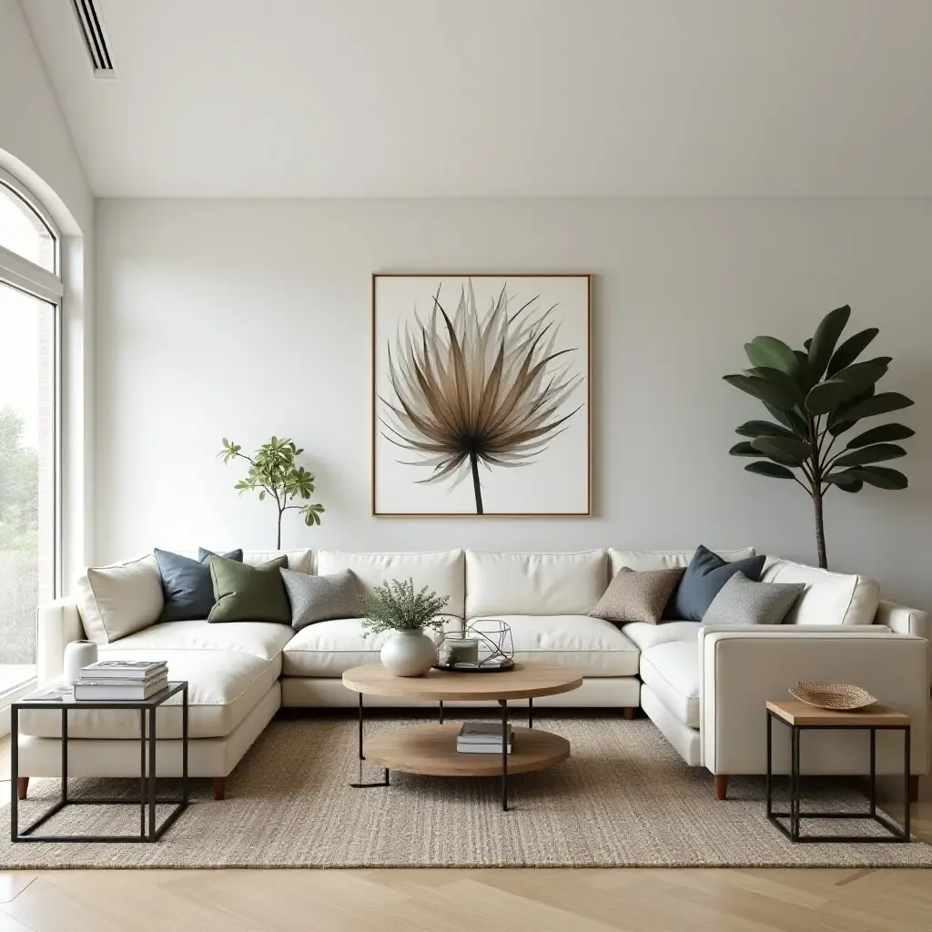 a photo of a living room adorned with nature-inspired art and decor