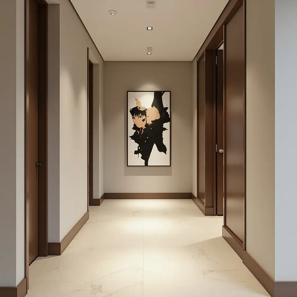 a photo of a chic corridor adorned with stylish wall art