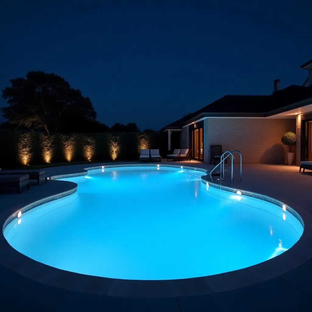 a photo of a modern pool surrounded by LED strip lighting