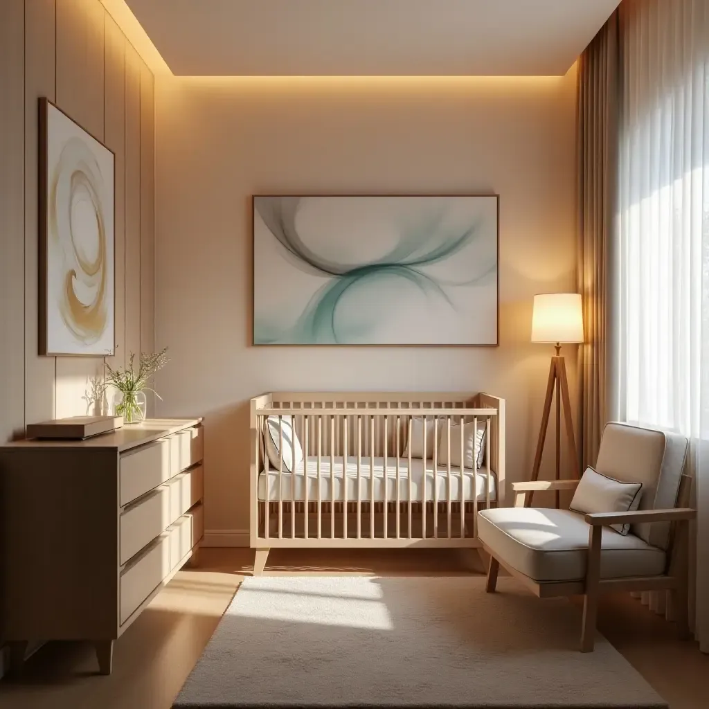 a photo of a tech-savvy nursery with smart lighting and sound systems