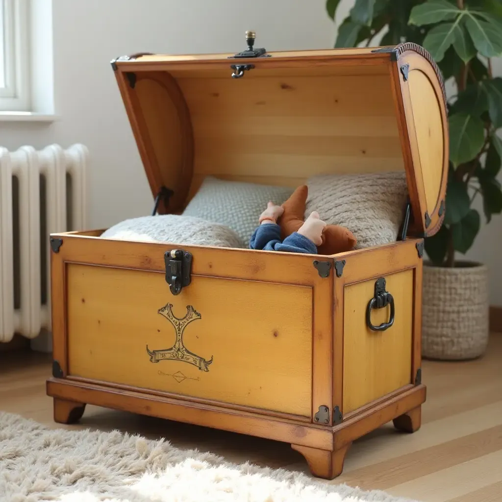 a photo of a charming, vintage-style toy chest