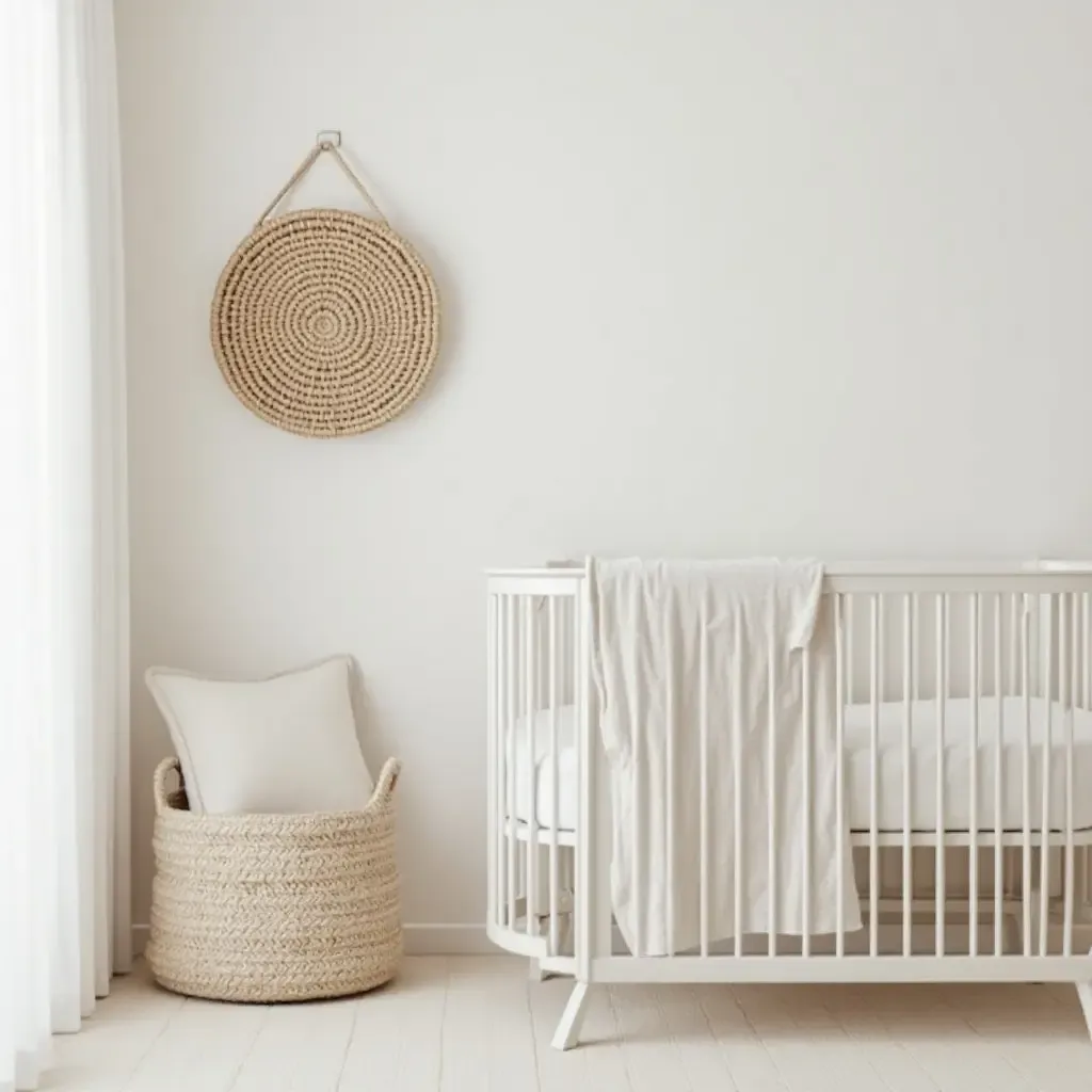 a photo of a nursery featuring a decorative wall-mounted basket