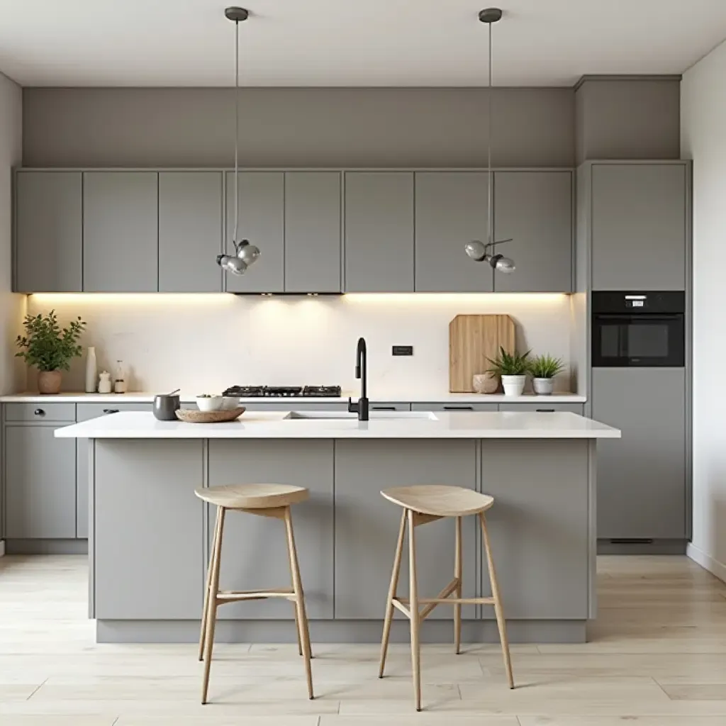 a photo of a modern kitchen with a monochromatic color scheme