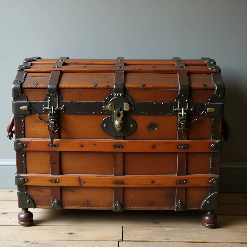 a photo of a vintage trunk used as a storage chest