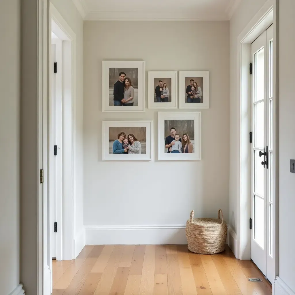 a photo of an inviting hallway with a gallery wall of family photos