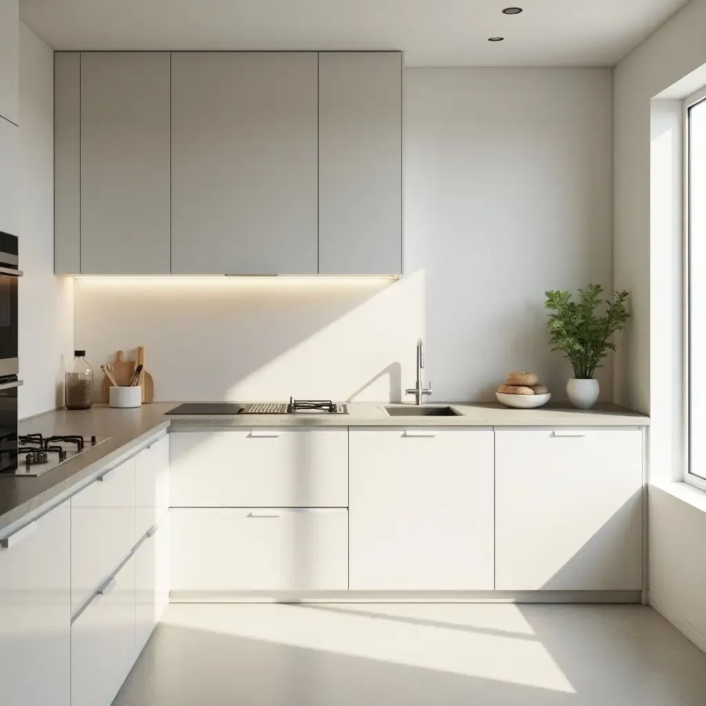 a photo of a kitchen with a clean aesthetic, emphasizing functionality and light