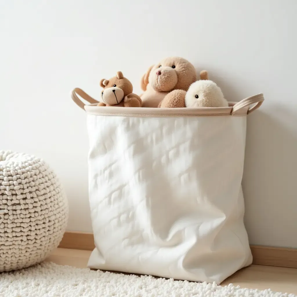 a photo of a nursery showcasing a fabric storage organizer for toys