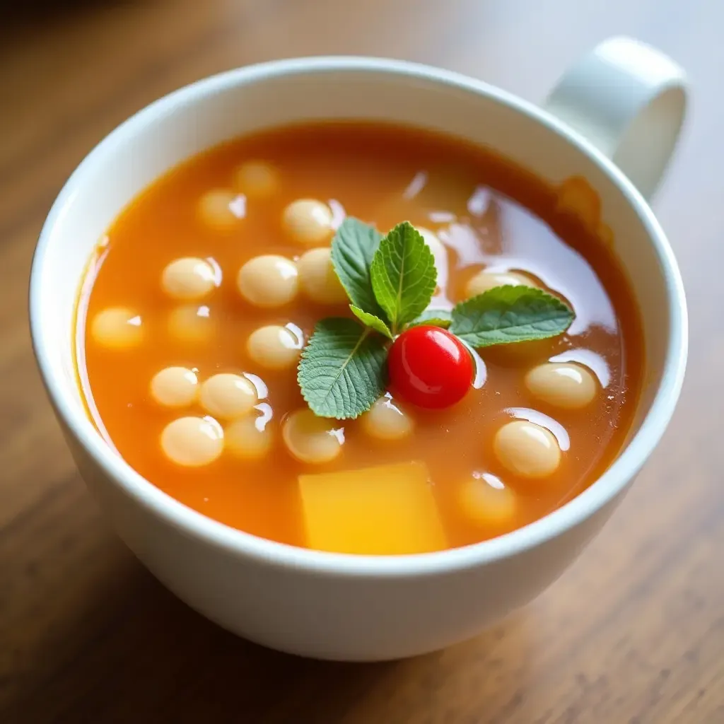 a photo of Che, a colorful Vietnamese dessert soup with beans, jelly, and coconut milk.