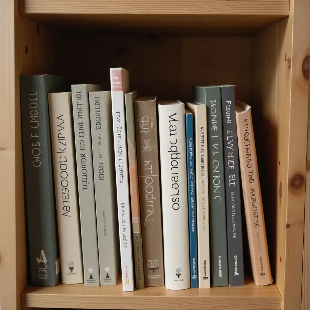 a photo of a wooden kitchen shelf with cookbooks