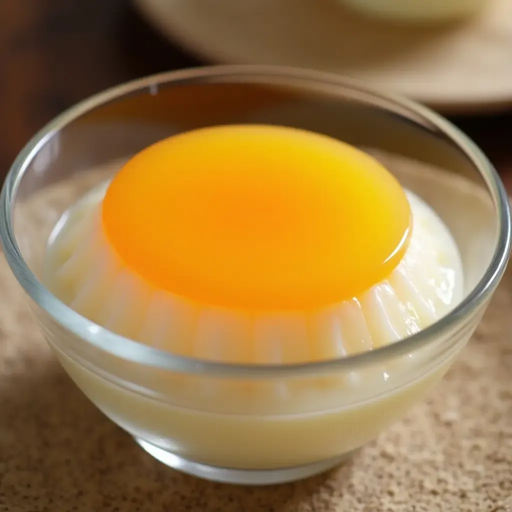 a photo of traditional Thai coconut milk jelly in vibrant layers, served in a glass bowl.