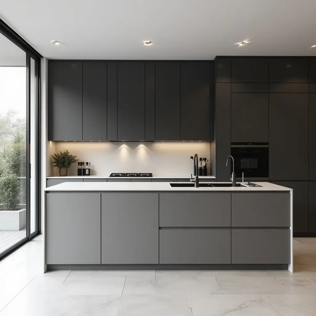 a photo of a minimalist black and white kitchen wall design