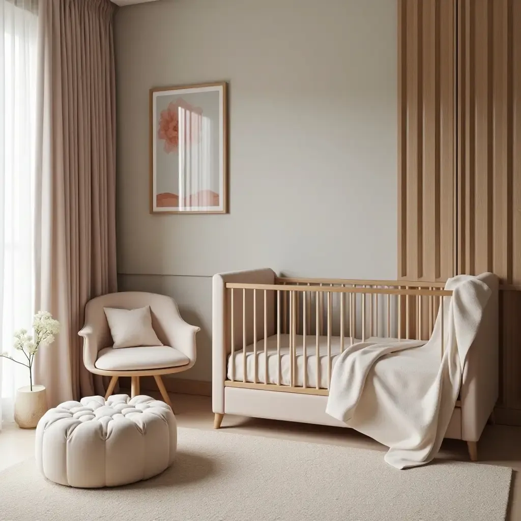 a photo of a luxurious nursery with plush furnishings and elegant decor