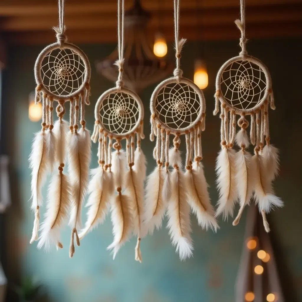 a photo of a collection of dreamcatchers hanging from the ceiling