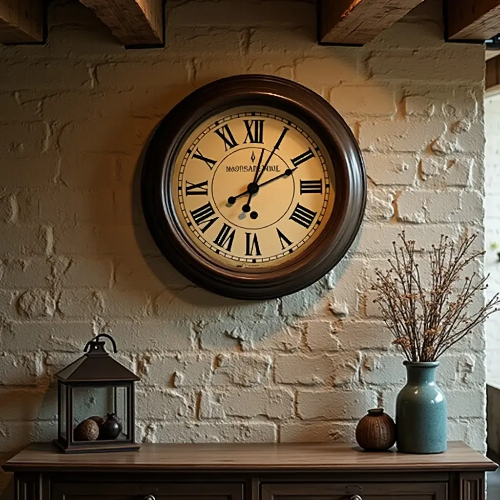 a photo of a vintage clock adorning a basement wall