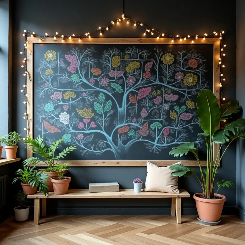 a photo of a colorful chalkboard wall in a creative space