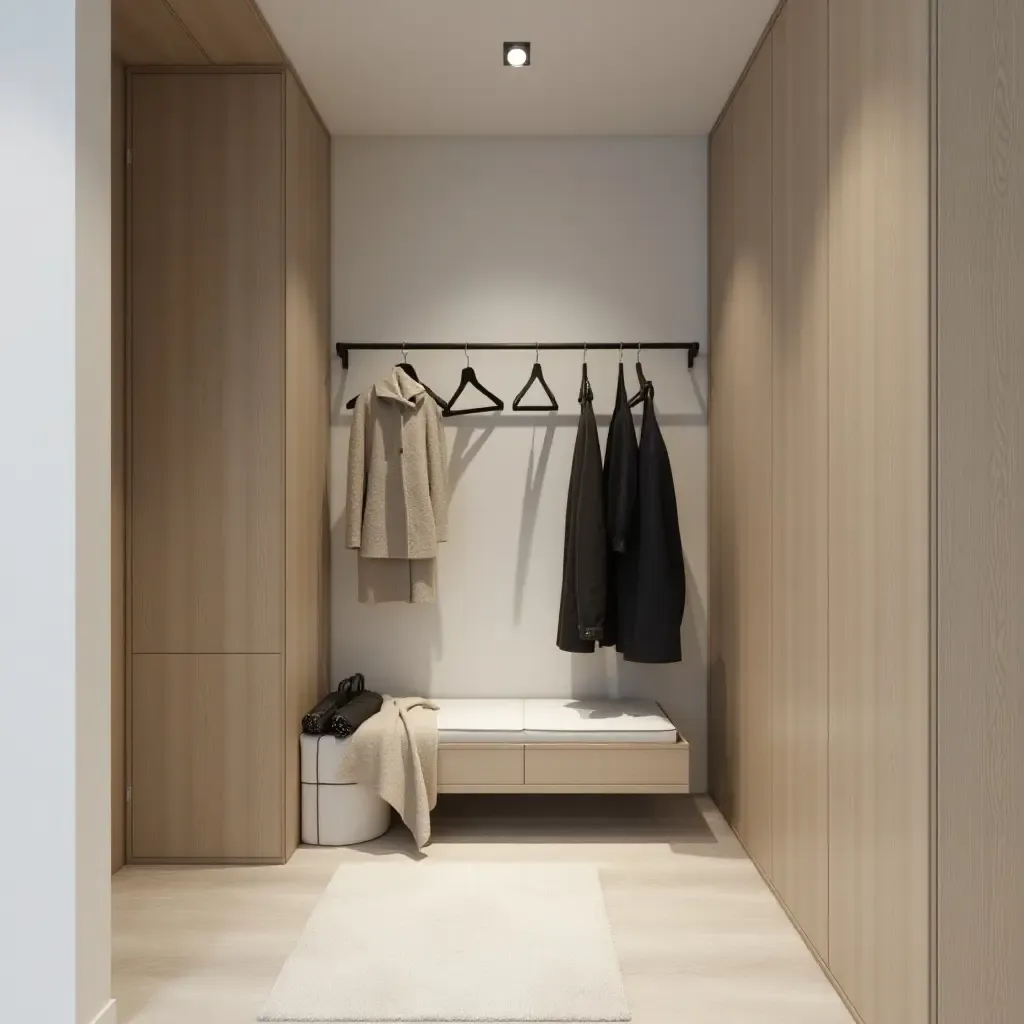 a photo of a narrow corridor with a stylish coat rack