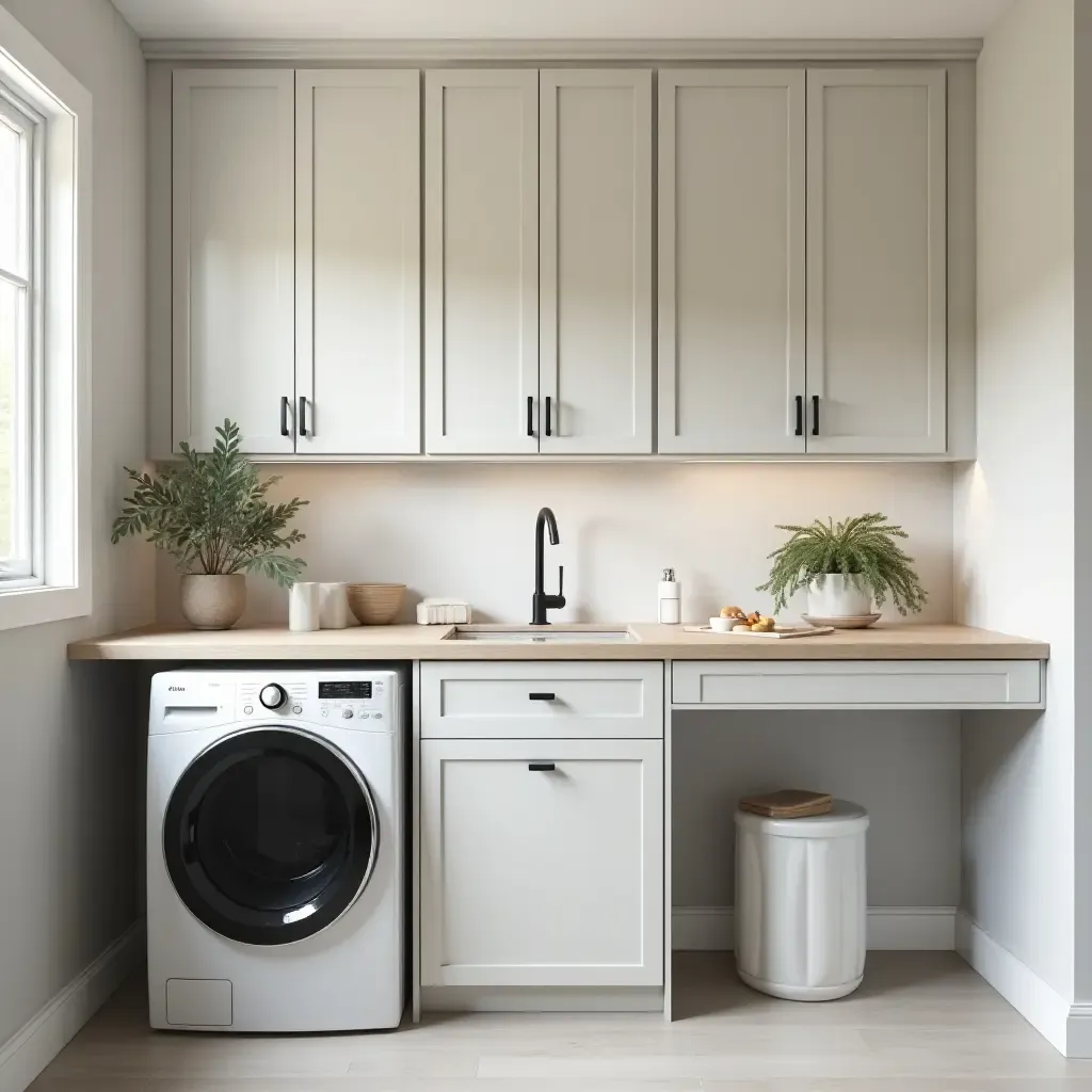 a photo of a laundry room with a multifunctional countertop space