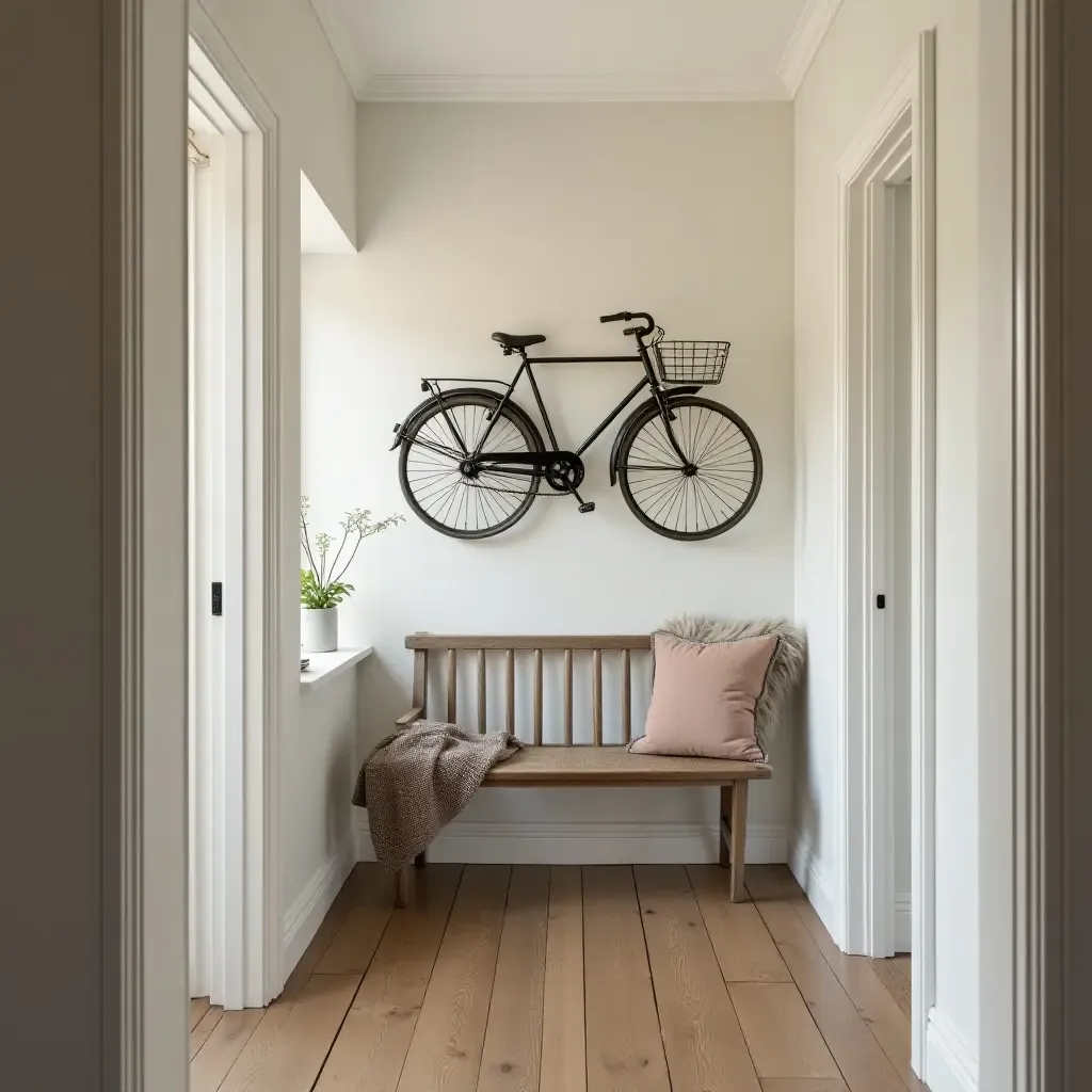 a photo of a vintage bicycle decor in a corridor