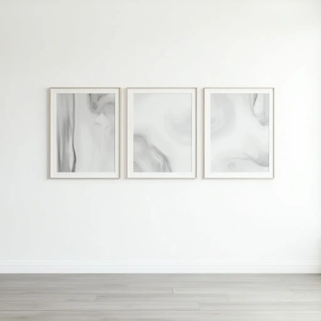 a photo of a minimalist gallery wall with black and white abstract art