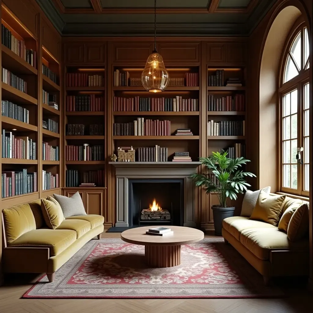 a photo of a small library with an inviting reading corner