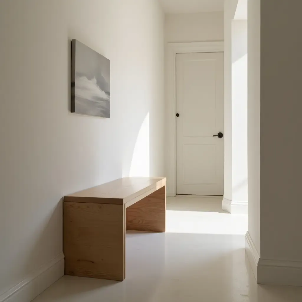 a photo of a bench with a unique folding design in a narrow hallway