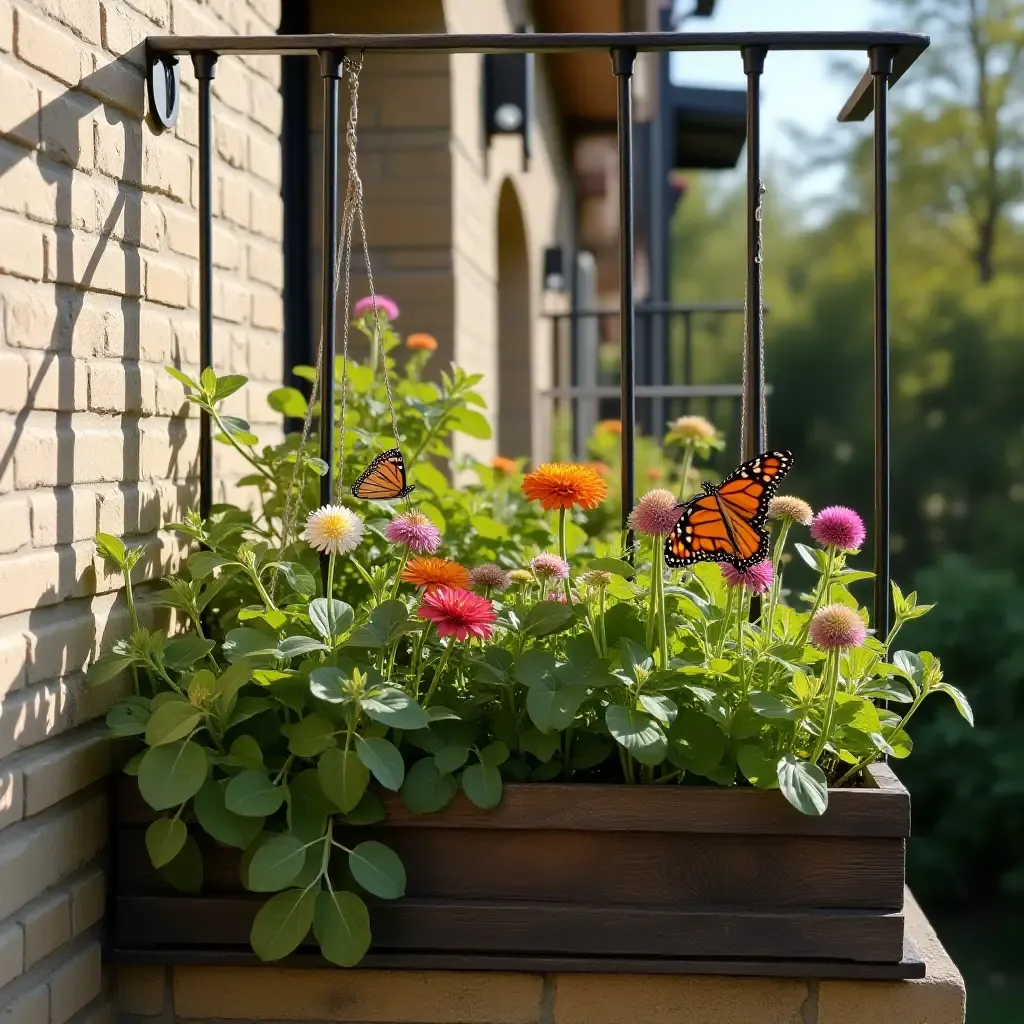 a photo of a small balcony transformed into a butterfly-friendly garden