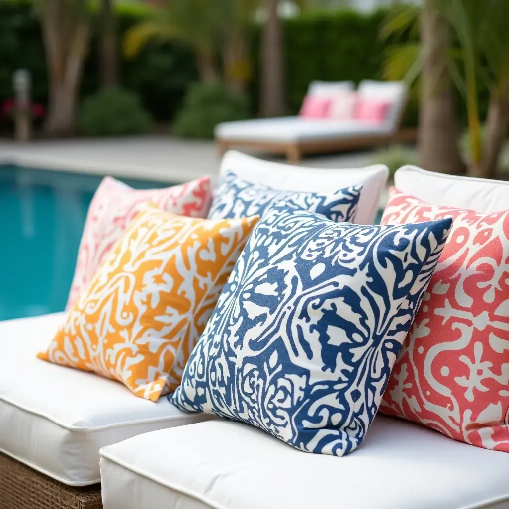 a photo of colorful poolside cushions with DIY patterns