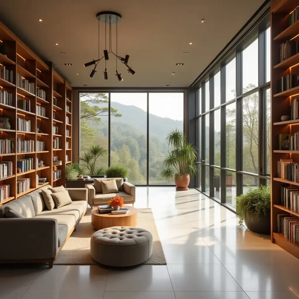 a photo of a modern library with open spaces and natural light