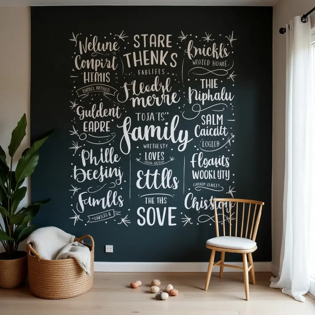 a photo of a chalkboard wall showcasing family quotes and memories