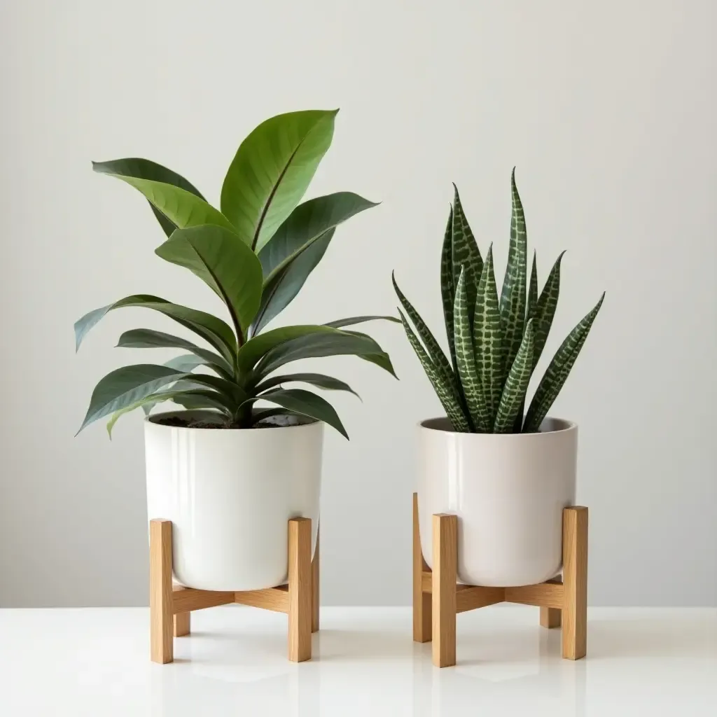 a photo of a modern space with geometric plant holders