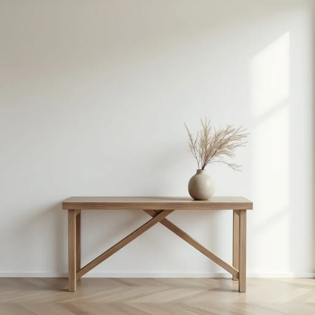 a photo of a minimalist console table in an entryway