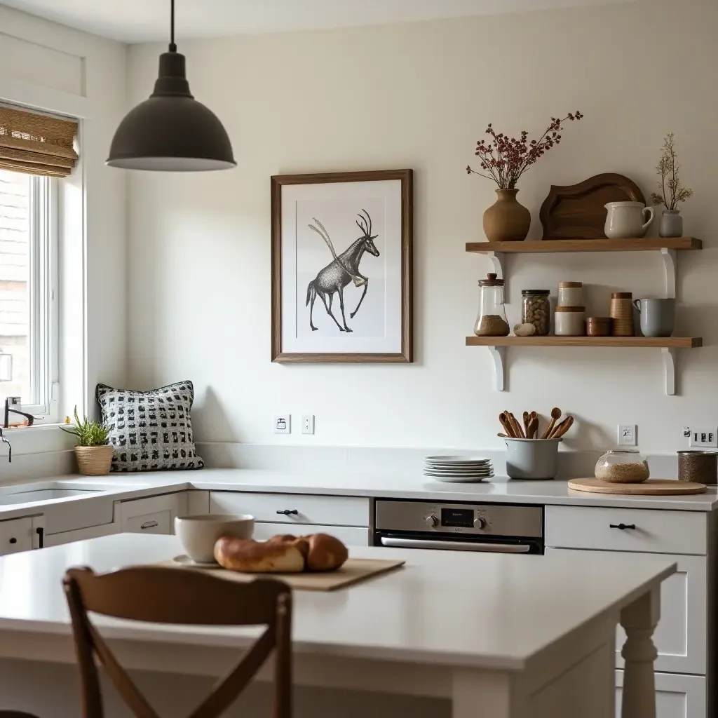 a photo of a cozy kitchen with farmhouse-style wall art and decor