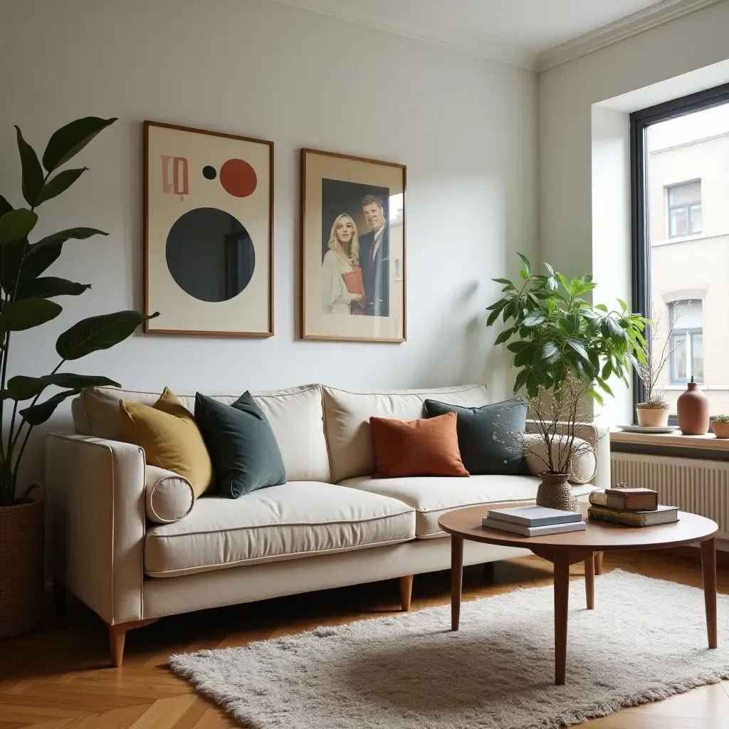 a photo of a stylish living area featuring vintage decor elements in a modern setting