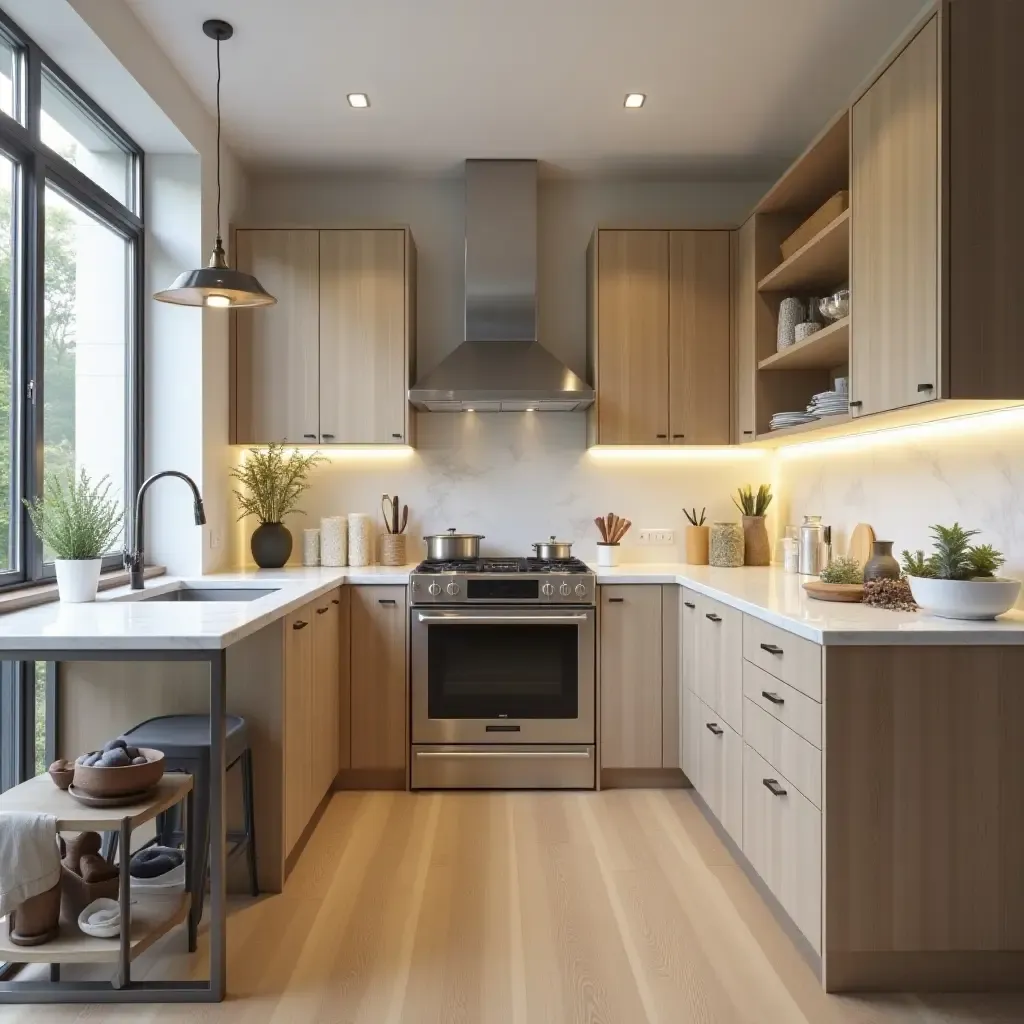 a photo of a modern kitchen with sleek stainless steel appliances and minimal clutter