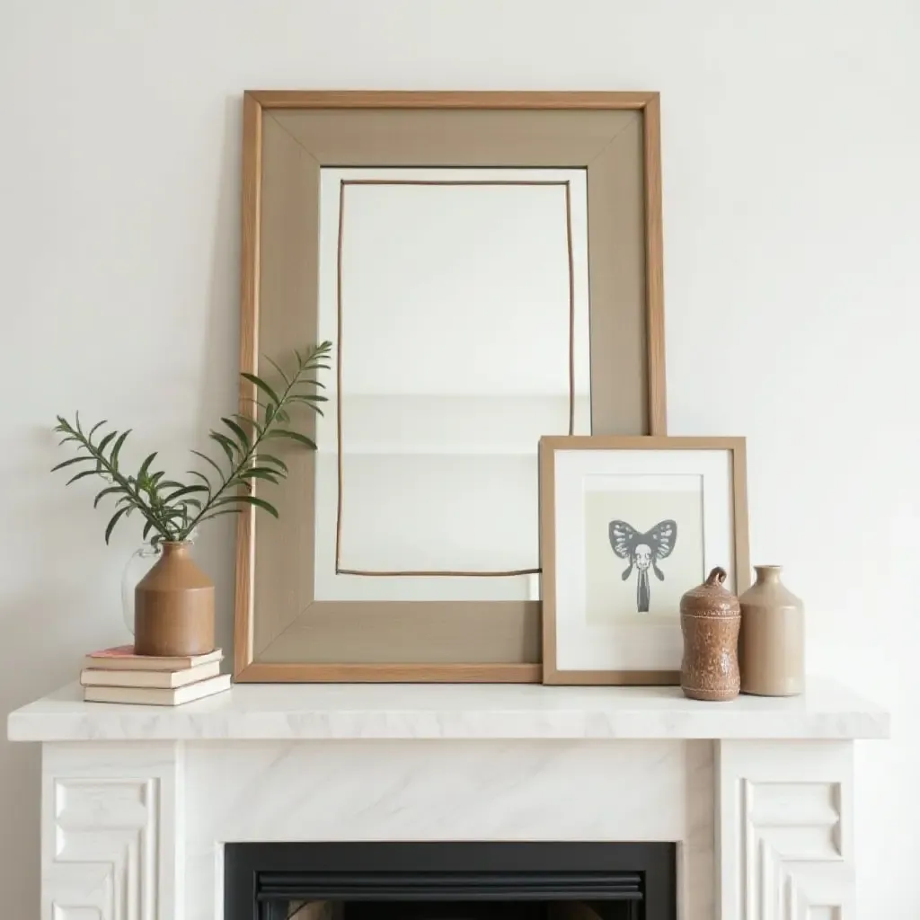 a photo of a layered mirror setup creating visual interest above a mantel